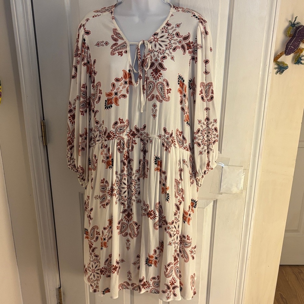 Torrid Cream and Red Floral Long Sleeve Dress